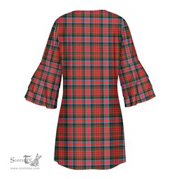 Scottish MacDuff Modern Clan Tartan Crest Womens Stacked Ruffle Sleeve Tartan Dress