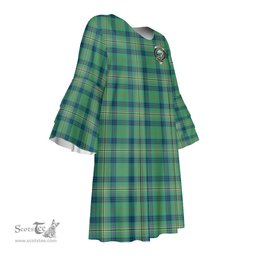 Scottish Kennedy Ancient Clan Tartan Crest Womens Stacked Ruffle Sleeve Tartan Dress
