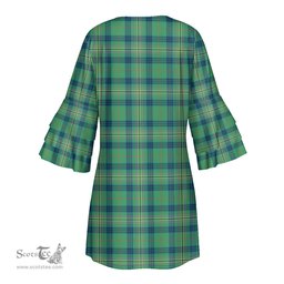 Scottish Kennedy Ancient Clan Tartan Crest Womens Stacked Ruffle Sleeve Tartan Dress