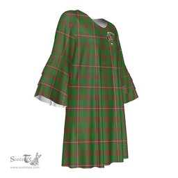 Scottish MacKinnon Hunting Modern Clan Tartan Crest Womens Stacked Ruffle Sleeve Tartan Dress