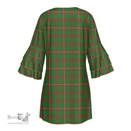 Scottish MacKinnon Hunting Modern Clan Tartan Crest Womens Stacked Ruffle Sleeve Tartan Dress
