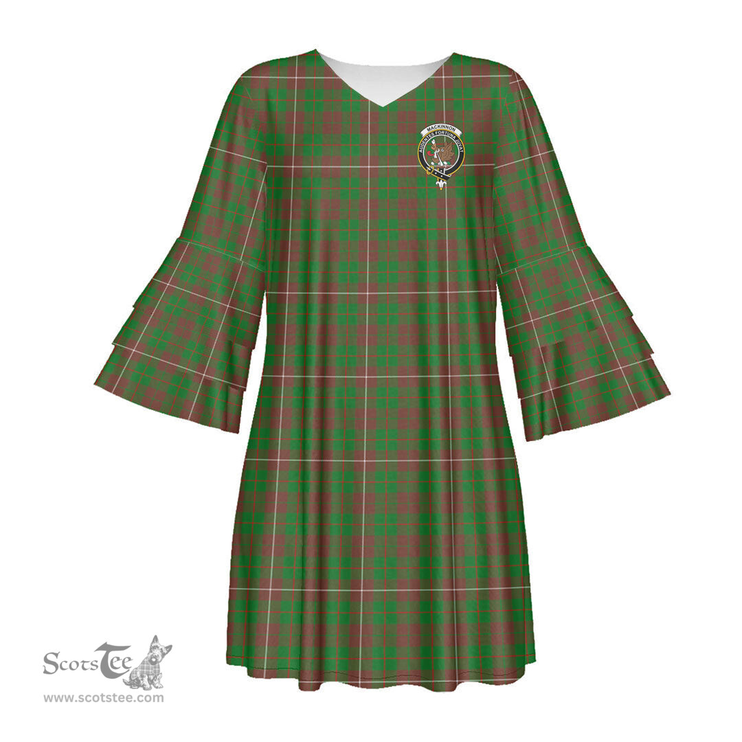 Scottish MacKinnon Hunting Modern Clan Tartan Crest Womens Stacked Ruffle Sleeve Tartan Dress