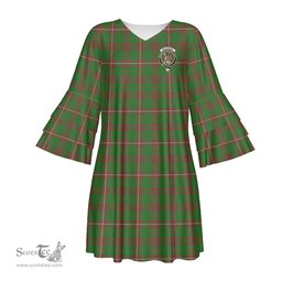 Scottish MacKinnon Hunting Modern Clan Tartan Crest Womens Stacked Ruffle Sleeve Tartan Dress