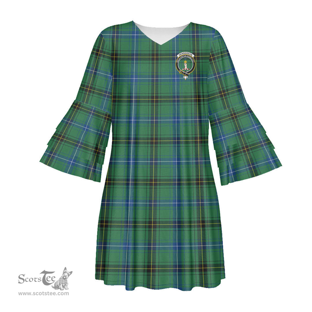 Scottish Henderson Ancient Clan Tartan Crest Womens Stacked Ruffle Sleeve Tartan Dress
