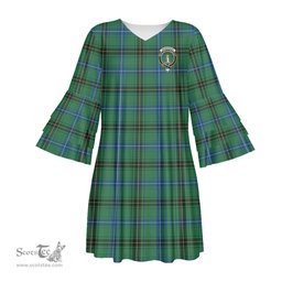 Scottish Henderson Ancient Clan Tartan Crest Womens Stacked Ruffle Sleeve Tartan Dress