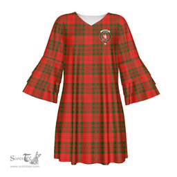 Scottish Livingstone Modern Clan Tartan Crest Womens Stacked Ruffle Sleeve Tartan Dress