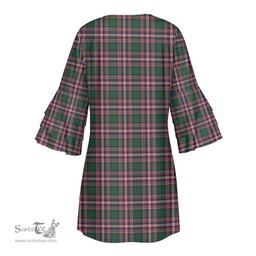 Scottish MacFarlane Hunting Modern Clan Tartan Crest Womens Stacked Ruffle Sleeve Tartan Dress