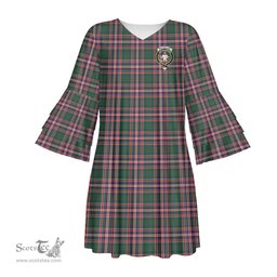 Scottish MacFarlane Hunting Modern Clan Tartan Crest Womens Stacked Ruffle Sleeve Tartan Dress