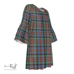 Scottish MacDuff Hunting Ancient Tartan Womens Stacked Ruffle Sleeve Tartan Dress