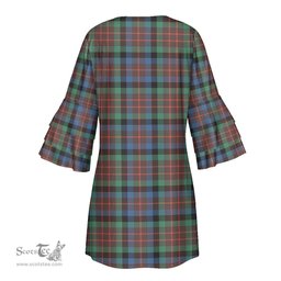 Scottish MacDuff Hunting Ancient Tartan Womens Stacked Ruffle Sleeve Tartan Dress