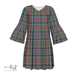 Scottish MacDuff Hunting Ancient Tartan Womens Stacked Ruffle Sleeve Tartan Dress