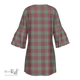 Scottish MacGregor Hunting Ancient Clan Tartan Crest Womens Stacked Ruffle Sleeve Tartan Dress