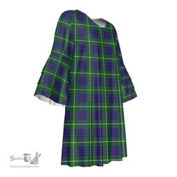 Scottish MacIntyre Hunting Modern Tartan Womens Stacked Ruffle Sleeve Tartan Dress