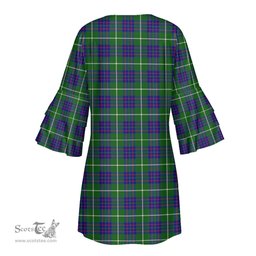 Scottish MacIntyre Hunting Modern Tartan Womens Stacked Ruffle Sleeve Tartan Dress
