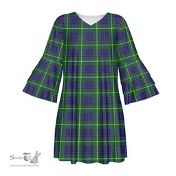 Scottish MacIntyre Hunting Modern Tartan Womens Stacked Ruffle Sleeve Tartan Dress