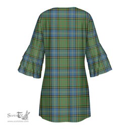 Scottish MacMillan Hunting Ancient Clan Tartan Crest Womens Stacked Ruffle Sleeve Tartan Dress