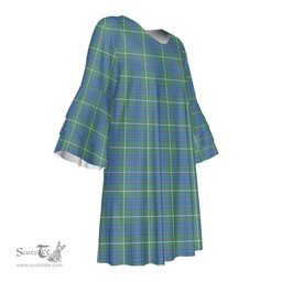 Scottish MacIntyre Hunting Ancient Tartan Womens Stacked Ruffle Sleeve Tartan Dress