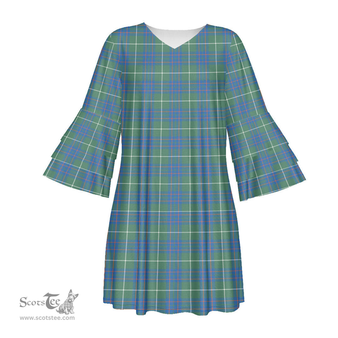 Scottish MacIntyre Hunting Ancient Tartan Womens Stacked Ruffle Sleeve Tartan Dress