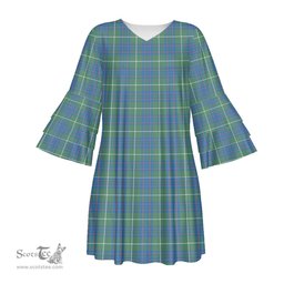 Scottish MacIntyre Hunting Ancient Tartan Womens Stacked Ruffle Sleeve Tartan Dress