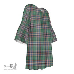 Scottish MacFarlane Hunting Ancient Tartan Womens Stacked Ruffle Sleeve Tartan Dress
