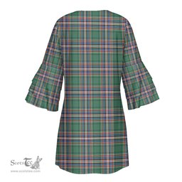 Scottish MacFarlane Hunting Ancient Tartan Womens Stacked Ruffle Sleeve Tartan Dress
