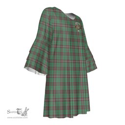 Scottish MacKinnon Hunting Ancient Clan Tartan Crest Womens Stacked Ruffle Sleeve Tartan Dress