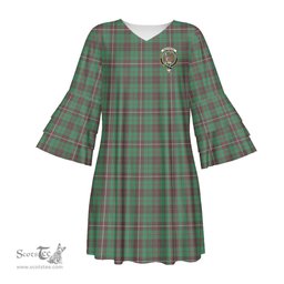 Scottish MacKinnon Hunting Ancient Clan Tartan Crest Womens Stacked Ruffle Sleeve Tartan Dress