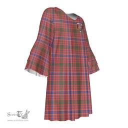 Scottish MacRae Ancient Clan Tartan Crest Womens Stacked Ruffle Sleeve Tartan Dress