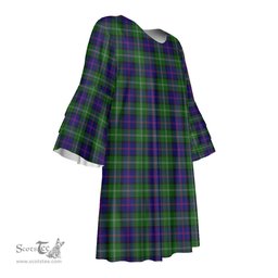 Scottish MacThomas Modern Tartan Womens Stacked Ruffle Sleeve Tartan Dress