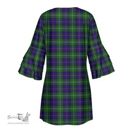 Scottish MacThomas Modern Tartan Womens Stacked Ruffle Sleeve Tartan Dress