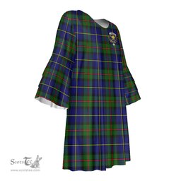 Scottish MacLeod of Harris Modern Clan Tartan Crest Womens Stacked Ruffle Sleeve Tartan Dress