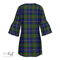 Scottish MacLeod of Harris Modern Clan Tartan Crest Womens Stacked Ruffle Sleeve Tartan Dress