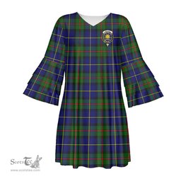 Scottish MacLeod of Harris Modern Clan Tartan Crest Womens Stacked Ruffle Sleeve Tartan Dress