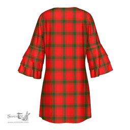 Scottish MacDonald of Sleat Clan Tartan Crest Womens Stacked Ruffle Sleeve Tartan Dress