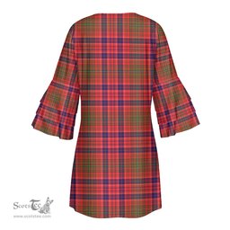 Scottish Lumsden Modern Clan Tartan Crest Womens Stacked Ruffle Sleeve Tartan Dress