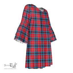 Scottish MacTavish Modern Tartan Womens Stacked Ruffle Sleeve Tartan Dress