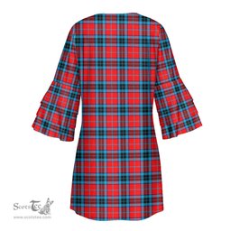 Scottish MacTavish Modern Tartan Womens Stacked Ruffle Sleeve Tartan Dress