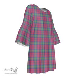 Scottish Lindsay Ancient Tartan Womens Stacked Ruffle Sleeve Tartan Dress