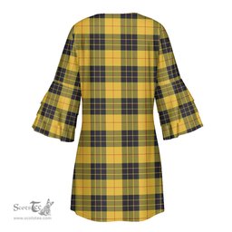 Scottish MacLeod of Lewis Ancient Tartan Womens Stacked Ruffle Sleeve Tartan Dress