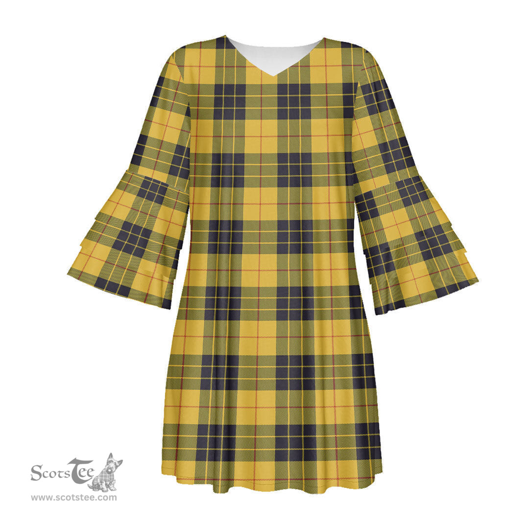 Scottish MacLeod of Lewis Ancient Tartan Womens Stacked Ruffle Sleeve Tartan Dress