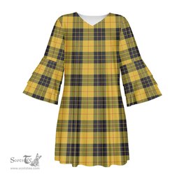 Scottish MacLeod of Lewis Ancient Tartan Womens Stacked Ruffle Sleeve Tartan Dress
