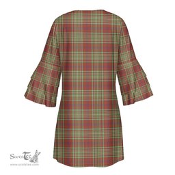 Scottish MacGillivray Hunting Ancient Tartan Womens Stacked Ruffle Sleeve Tartan Dress