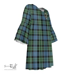 Scottish MacKay Ancient Clan Tartan Crest Womens Stacked Ruffle Sleeve Tartan Dress
