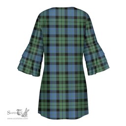 Scottish MacKay Ancient Clan Tartan Crest Womens Stacked Ruffle Sleeve Tartan Dress