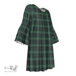 Scottish MacAulay Hunting Ancient Tartan Womens Stacked Ruffle Sleeve Tartan Dress