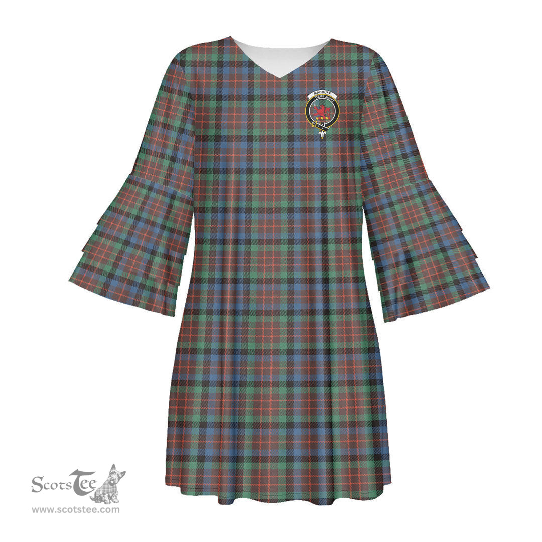 Scottish MacDuff Hunting Ancient Clan Tartan Crest Womens Stacked Ruffle Sleeve Tartan Dress