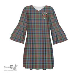 Scottish MacDuff Hunting Ancient Clan Tartan Crest Womens Stacked Ruffle Sleeve Tartan Dress