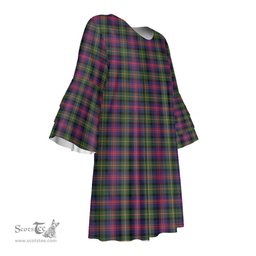 Scottish Logan Modern Tartan Womens Stacked Ruffle Sleeve Tartan Dress