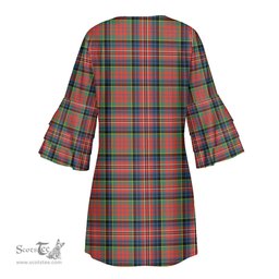 Scottish MacPherson Ancient Tartan Womens Stacked Ruffle Sleeve Tartan Dress