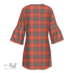 Scottish MacNab Ancient Tartan Womens Stacked Ruffle Sleeve Tartan Dress